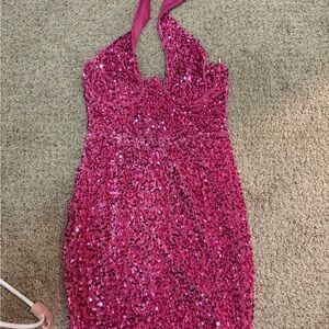 Pink Sequin Halter Dress
